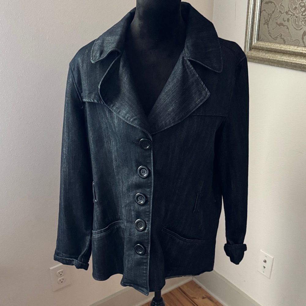 Baccini Women's blue Denim Jacket button‎ up blazer Sz XL